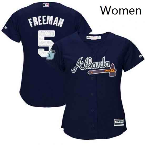 Womens Majestic Atlanta Braves 5 Freddie Freeman Authentic Navy Blue 2017 Spring Training Cool Base MLB Jersey